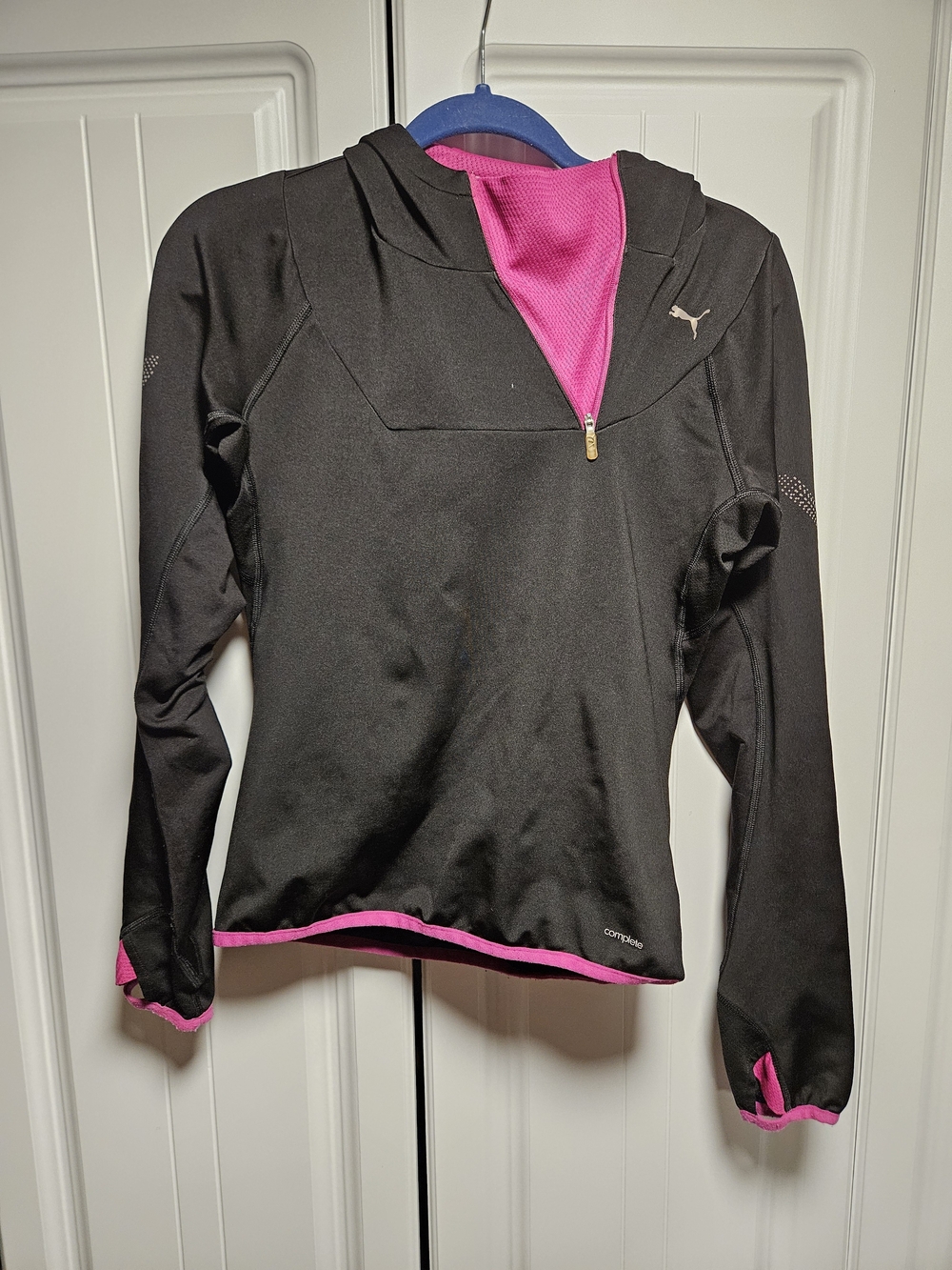 Puma Black Half-Zip Hooded Jacket with Pink Accents
